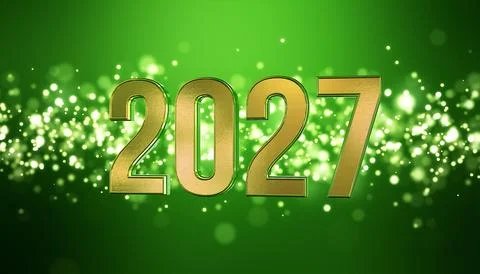 3d rendering of golden light shine particles bokeh and the numbers 2027. Stock Illustration