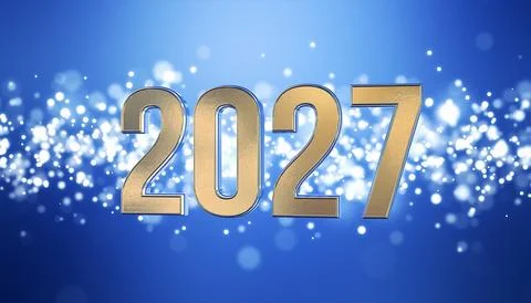 3d rendering of golden light shine particles bokeh and the numbers 2027. Stock Illustration