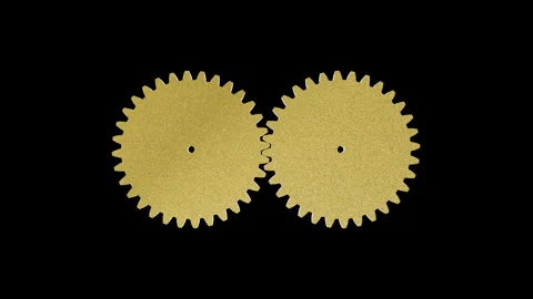 3D rendering of golden metal gears rotating. Business mechanism loop. Stock Footage 340298152