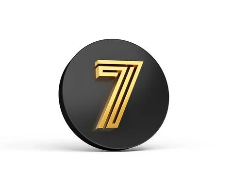 3d rendering of the golden number 7 on a black button icon isolated on a white b Stock Illustration