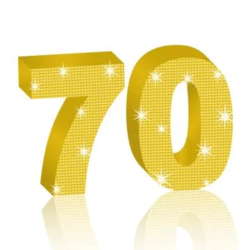 3D rendering of golden numbers "seven" and "zero" with their reflections Illustrazione stock