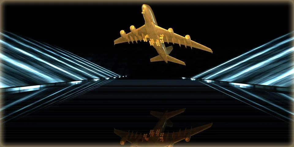 3d rendering of a golden object inside a futuristic road Stock Illustration