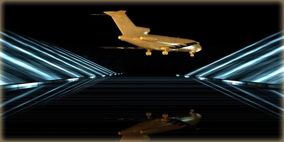 3d rendering of a golden object inside a futuristic road Stock Illustration