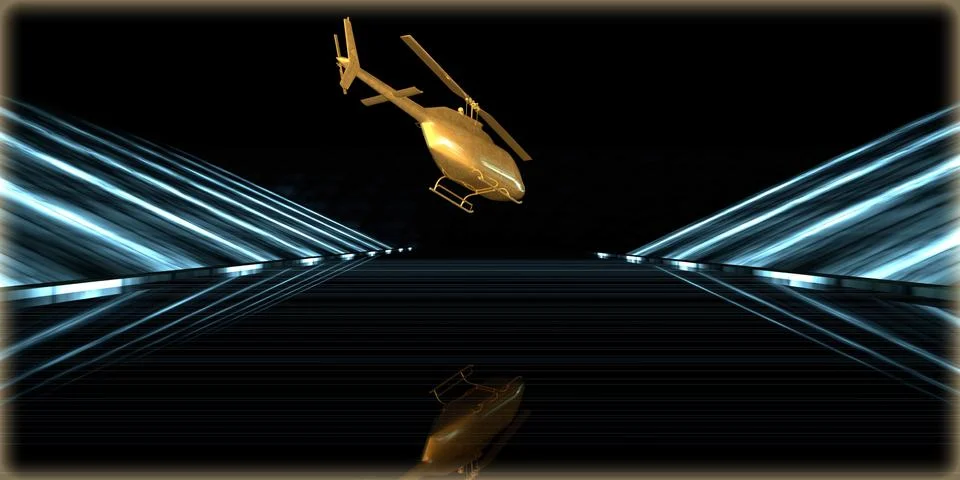 3d rendering of a golden object inside a futuristic road Stock Illustration