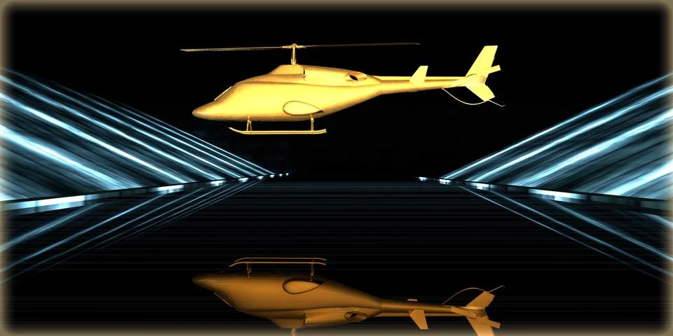 3d rendering of a golden object inside a futuristic road Stock Illustration