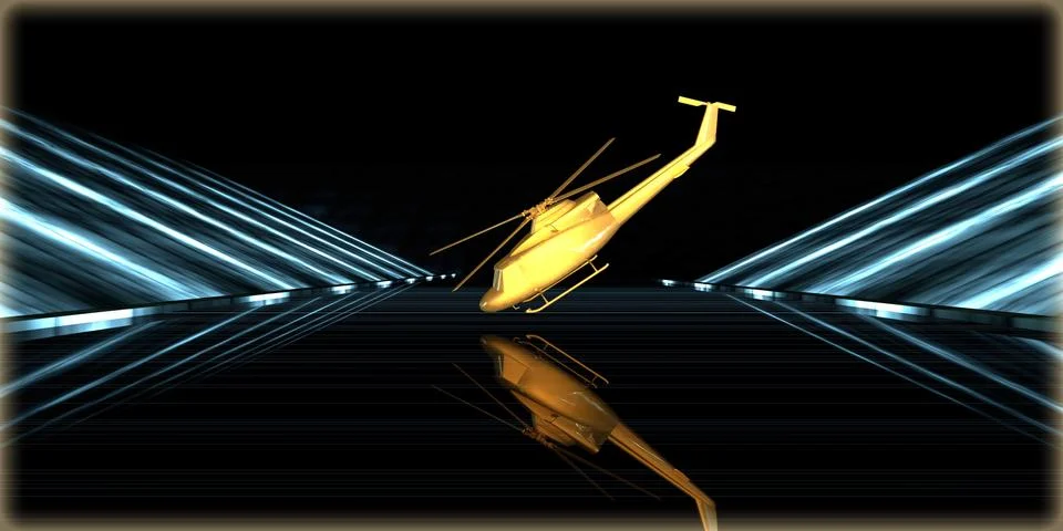 3d rendering of a golden object inside a futuristic road Stock Illustration