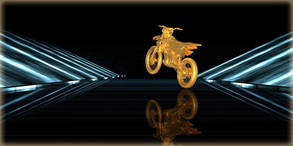 3d rendering of a golden object inside a futuristic road Stock Illustration