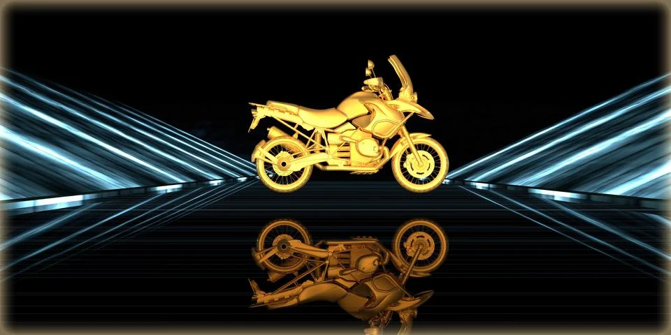 3d rendering of a golden object inside a futuristic road Stock Illustration