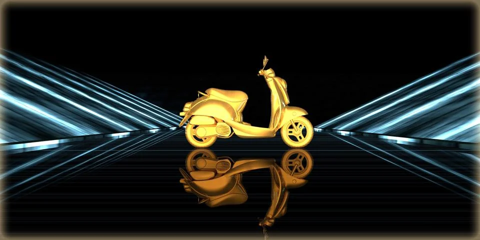 3d rendering of a golden object inside a futuristic road Stock Illustration