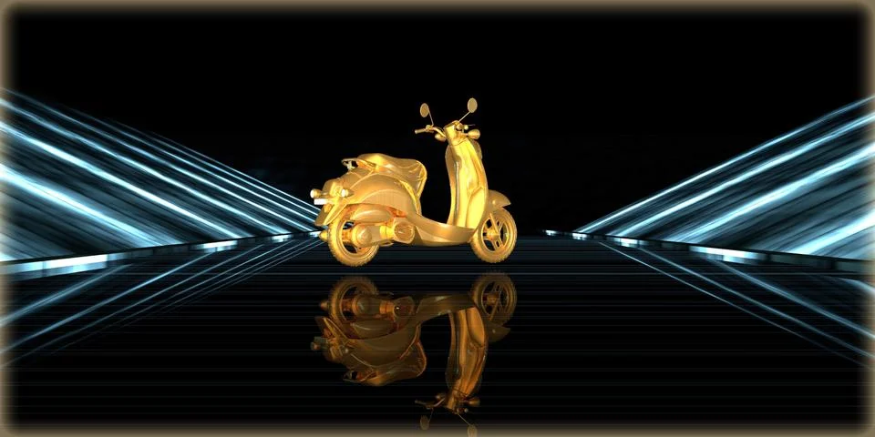 3d rendering of a golden object inside a futuristic road Stock Illustration