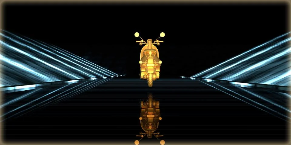 3d rendering of a golden object inside a futuristic road Stock Illustration