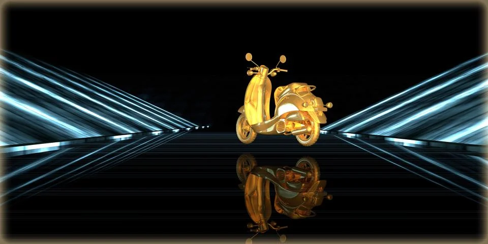 3d rendering of a golden object inside a futuristic road Stock Illustration