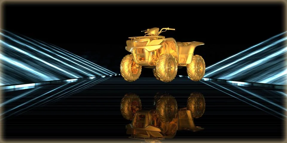 3d rendering of a golden object inside a futuristic road Stock Illustration