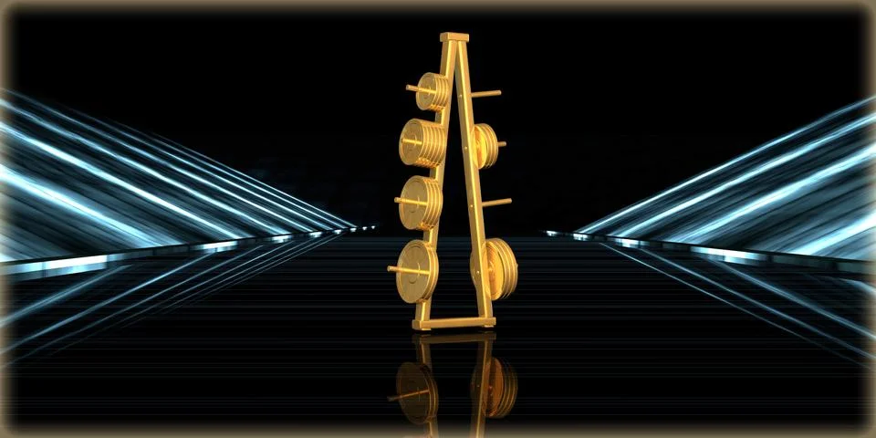 3d rendering of a golden object inside a futuristic road Stock Illustration