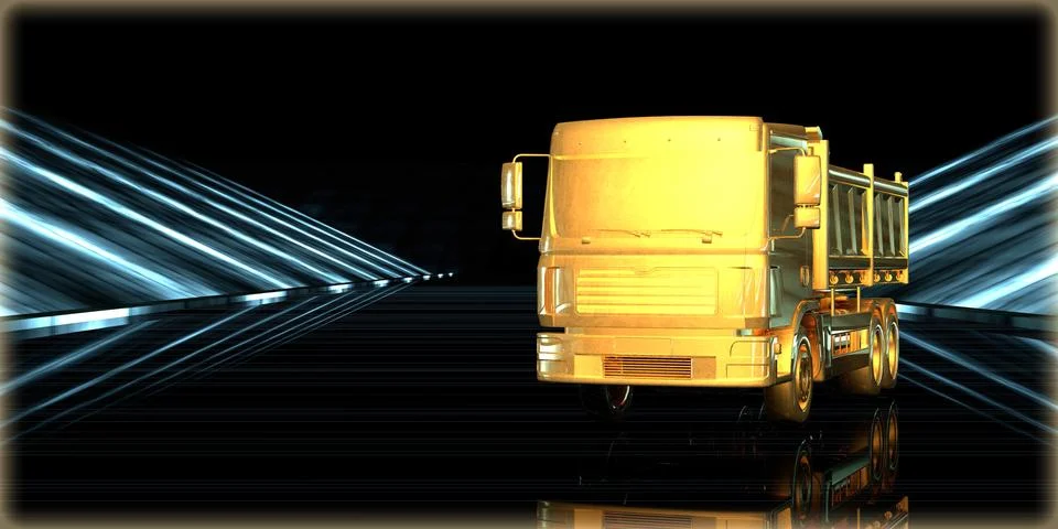 3d rendering of a golden object inside a futuristic road Stock Illustration