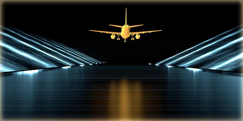 3d rendering of a golden object inside a futuristic road Illustrazione stock