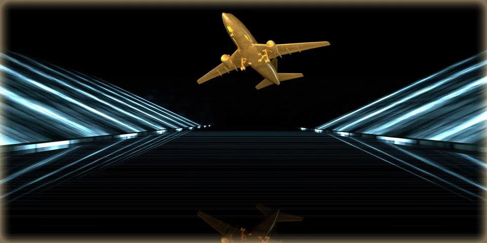 3d rendering of a golden object inside a futuristic road Stock Illustration