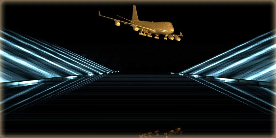 3d rendering of a golden object inside a futuristic road Stock Illustration