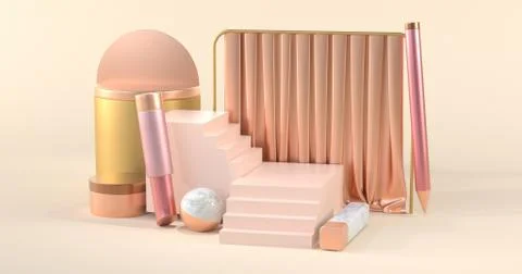 3d rendering of golden podium and staircase. Stock Illustration