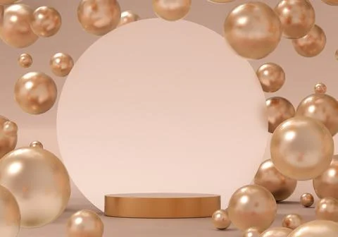 3d rendering of golden podium with spheres. Abstract backdrop for cosmetics and Stock Illustration