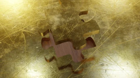 3D Rendering of a golden puzzle piece satisfyingly fitting into gold Stock Footage 165251984