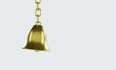 3D Rendering Golden Realistic Bell 3D illustration on left side wind white Ba Stock Illustration