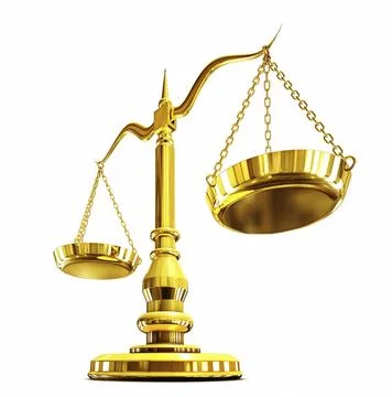 3D rendering of a golden scale against a white background Stock Illustration