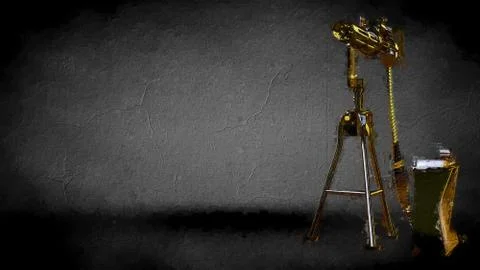 3d rendering of a golden shooting gun on a dark background Stock Illustration