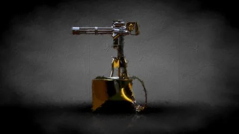 3d rendering of a golden shooting gun on a dark background Stock Illustration