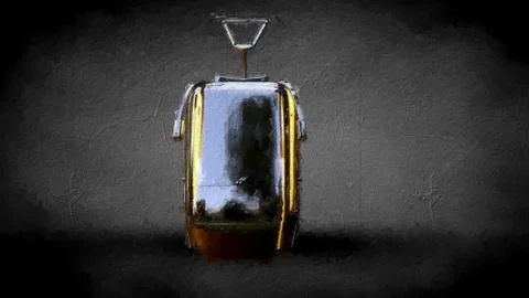 3d rendering of a golden train on a dark background Stock Illustration