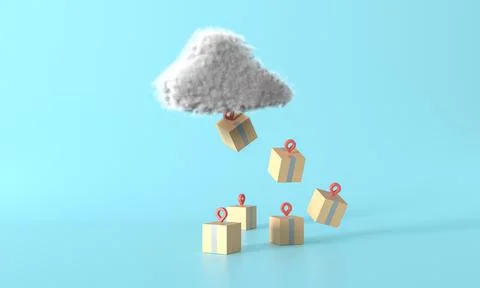 3d rendering good parcel Finished delivery. box point on blue background. 스톡 일러스트