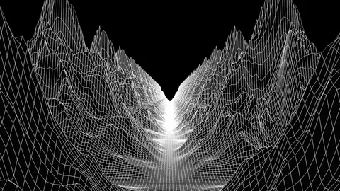 3d rendering a gorge between two mountain chains. Computer generated digital Stock Footage 129854339