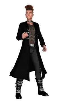 3D Rendering Gothic Male Model on White Stock Illustration