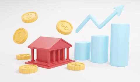 3D Rendering of government building icon coins and graph rise up on backgro.. Stock Illustration