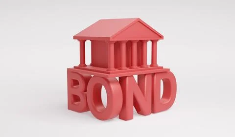 3D Rendering of government building icon on text bond in red on white backg.. Stock Illustration
