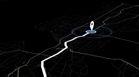 3d rendering of GPS navigator pin on black color map. Stock Illustration