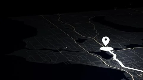 3d rendering of GPS navigator pin on black color map. Stock Illustration