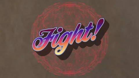 3D rendering gradient cursive Fight! text floating over glowing neon circle on Stock Footage 307945289