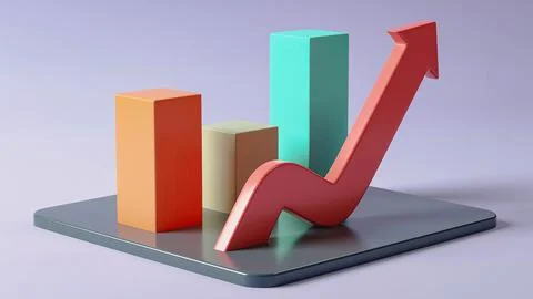 3D rendering of a graph with colorful figures on a black surface - analyzing con Stock Illustration