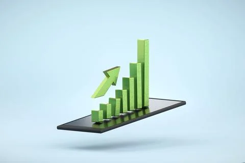 3D rendering graph extruded slope on smartphone and isolated on background 스톡 일러스트
