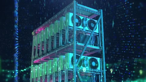 3d rendering graphic card or gpu rack for crypto mining farm Stock Footage 307828913