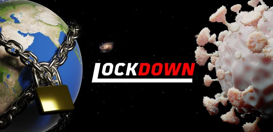 3D rendering graphic of world Lockdown. Stock Illustration