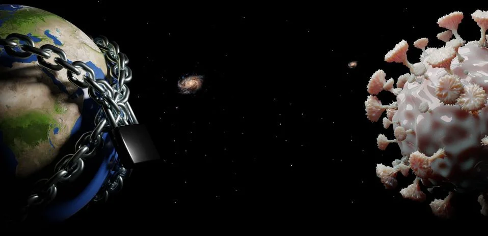 3D rendering graphic of world Lockdown. Stock Illustration