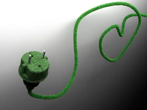 3d-rendering, grass covered plug and power cable, computer graphic, symbolic  스톡 일러스트