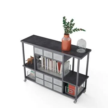 3D rendering of a gray buffet table with a bookshelf on a white background イラスト素材