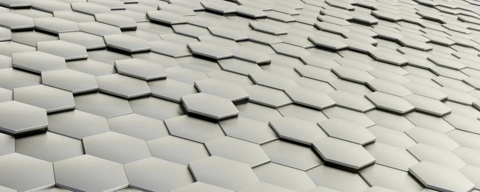 3D rendering of gray hexagon tiles background. Stock Illustration