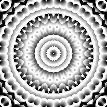 3D rendering of a grayscale abstract pattern with layered round-shaped elemen Illustrazione stock