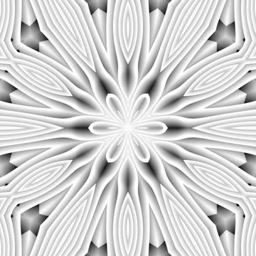 3D rendering of a grayscale kaleidoscope pattern with floral elements Stock Illustration