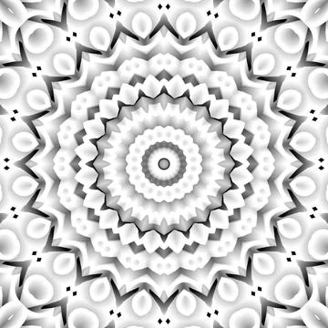 3D rendering of grayscale kaleidoscope pattern with optical illusion Stock Illustration