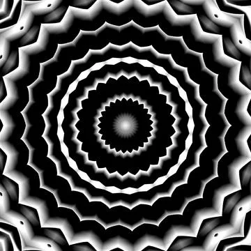 3D rendering of grayscale sun-shaped elements with optical illusi Stock Illustration